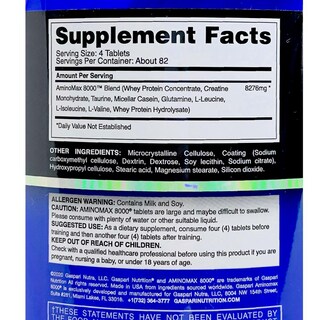 Foto 2 | Suplemento Amino Max 8000 325 Tabletas Gaspari Nutrition GNAMINOMAX8000 color Azul Aminoácidos