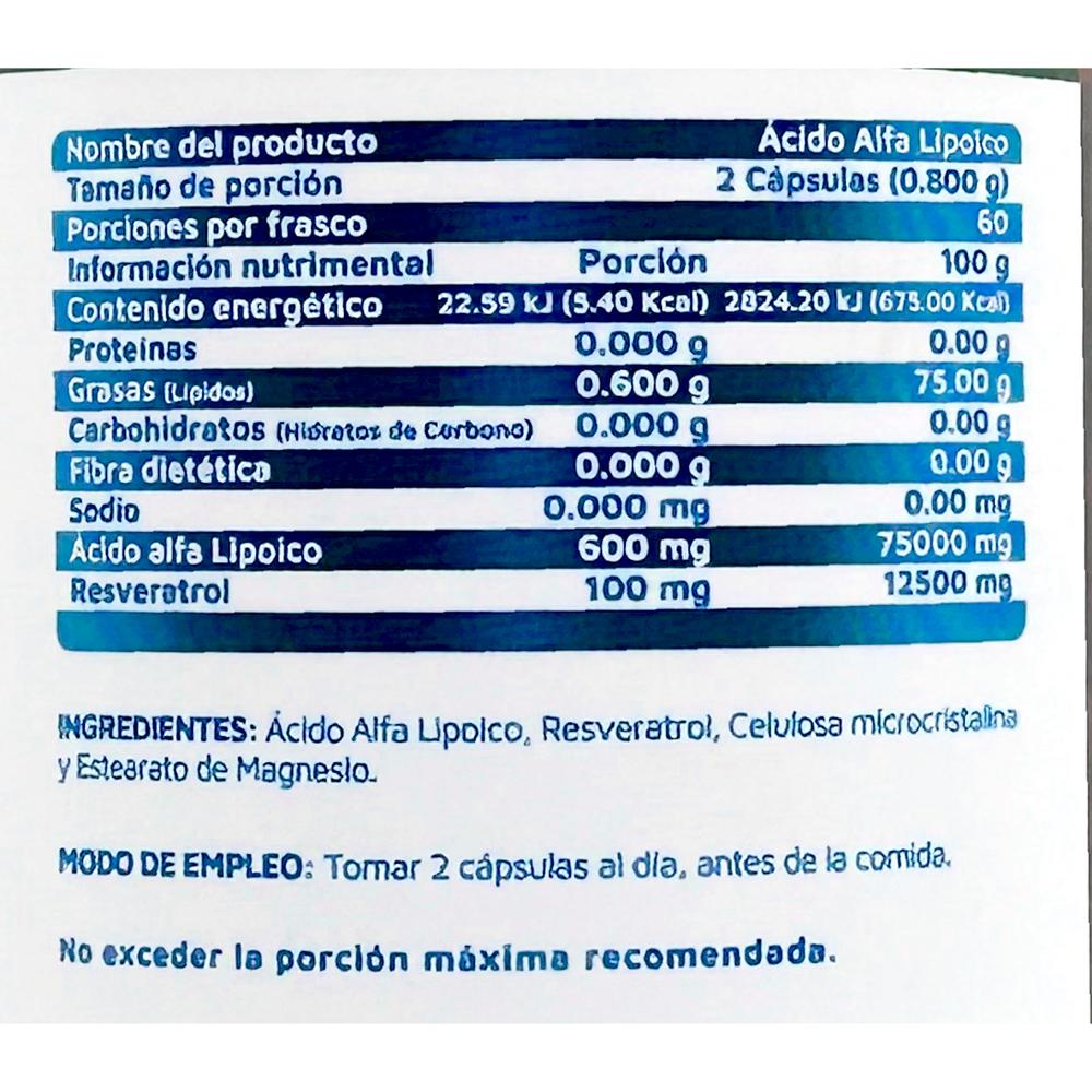 Foto 3 pulgar | Ácido Alfa Lipoico 60 Cápsulas Vidanat - Suplemento Antioxidante