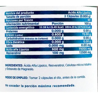 Foto 2 | Ácido Alfa Lipoico 60 Cápsulas Vidanat - Suplemento Antioxidante
