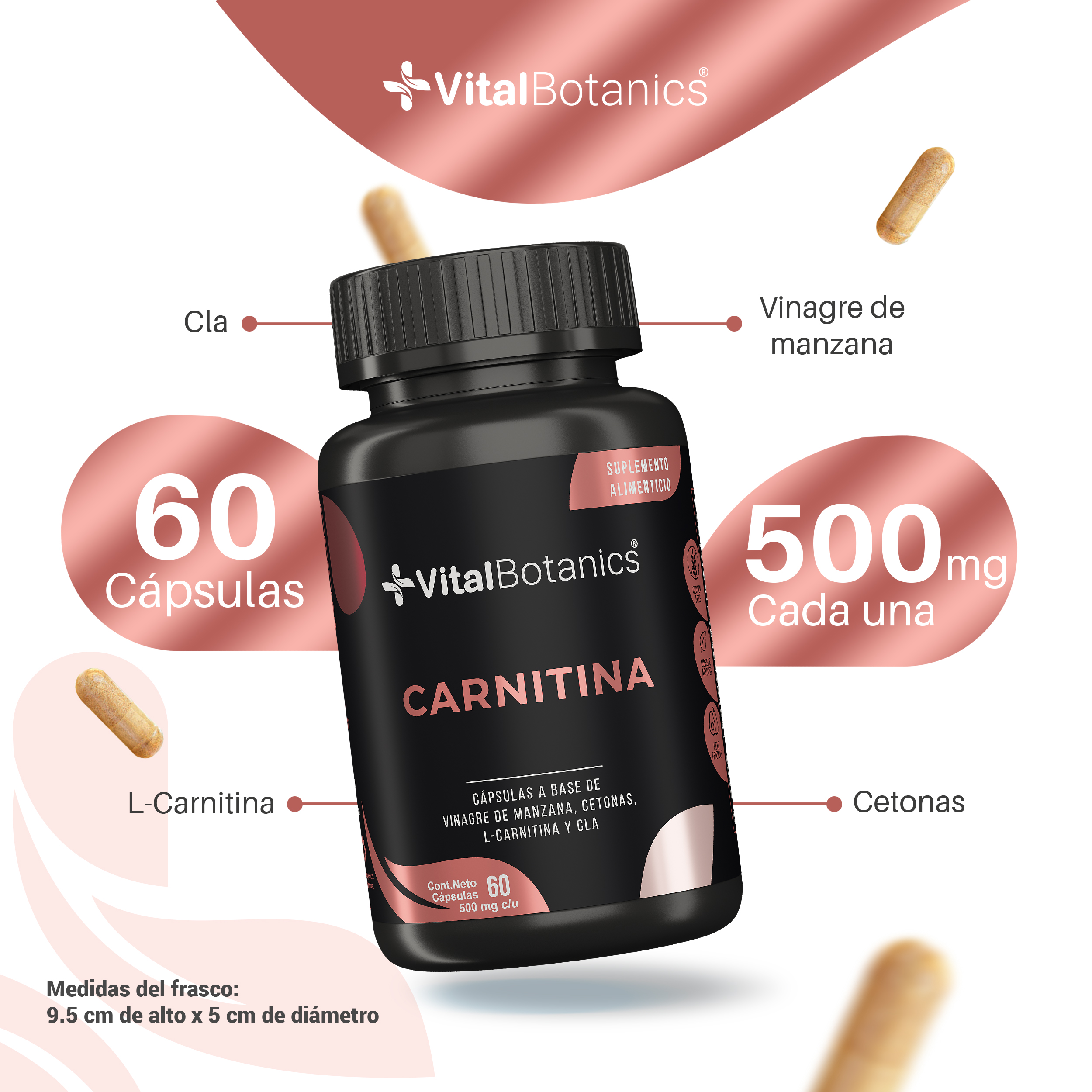Foto 3 pulgar | Cla + L-carnitina + Cetonas + Vinagre De Manzana Con 60 Caps