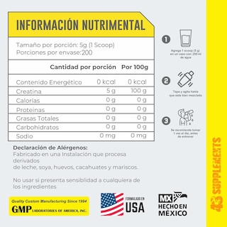 Foto 3 | Creatína 43 Supplements 1 Kg 200 Servicios