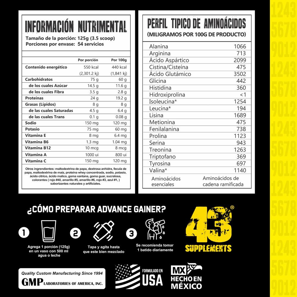 Foto 4 pulgar | Ganador Hard Mass Gainer 43 Supplements sabor Vainilla 15 Lbs