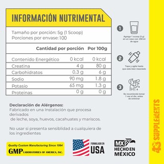 Foto 3 | Creatina 43 Supplements Sabor Mango 500 g 100 Servicios