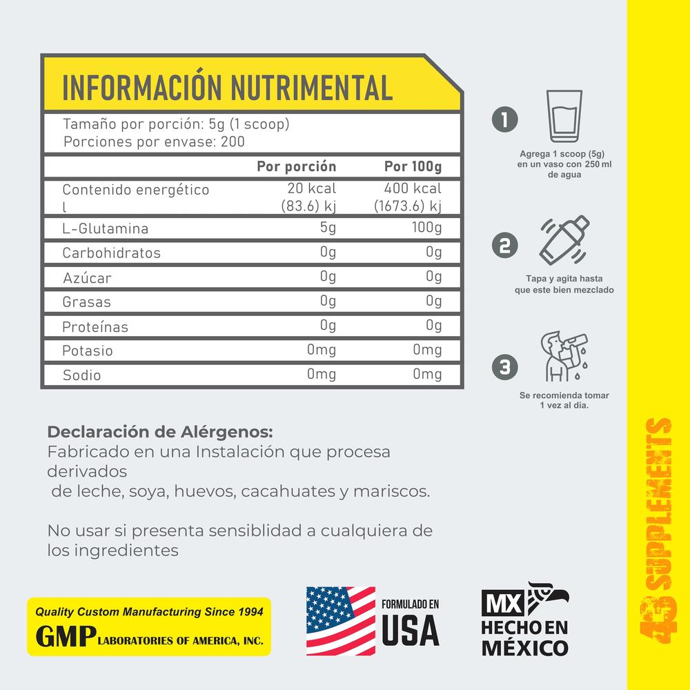 Foto 4 pulgar | Glutamina en Polvo Sin Sabor 1 Kg 43 Supplements