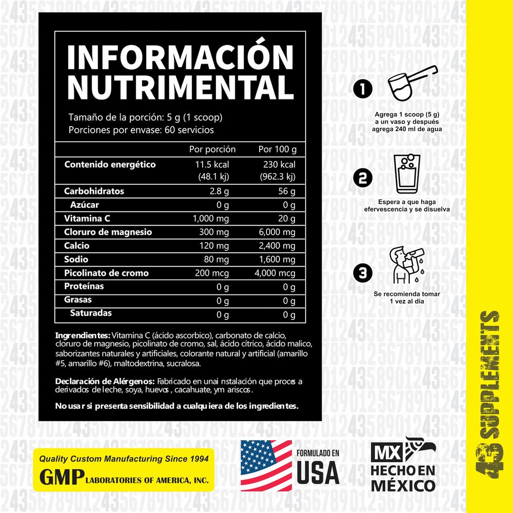 Foto 4 pulgar | Vitamina C Sabor Piña Supplements  300 Gr 60 Serv 43