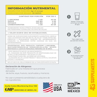 Foto 3 | Suplemento de Arginina 150 Grs 30 Servicios de 43 Supplements