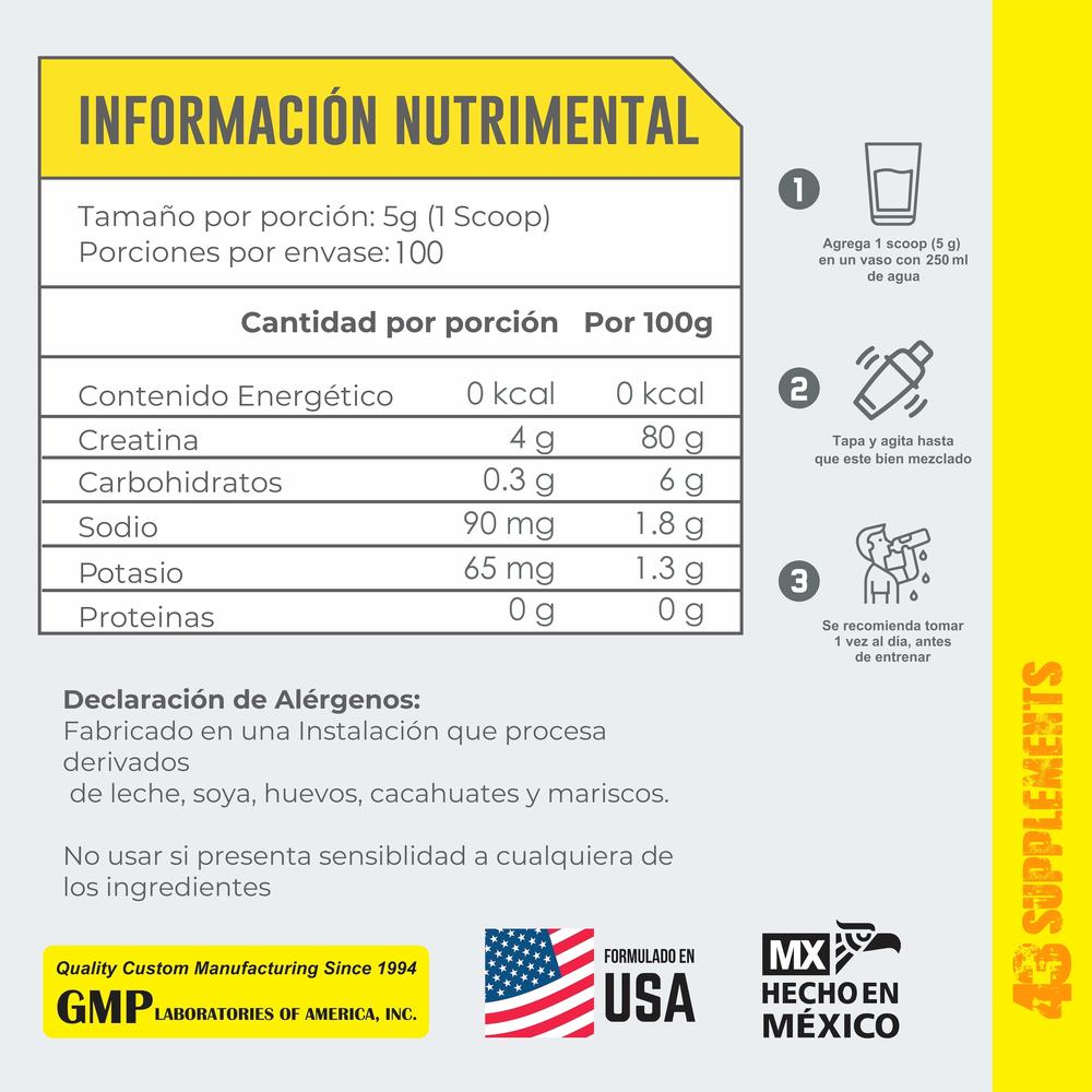Foto 4 pulgar | Creatina  43 Supplements 500 G Sabor Manzana Verde 100 Servicos