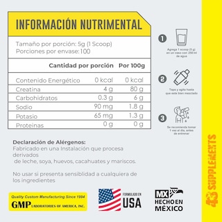 Foto 3 | Creatina 43 Supplements 500 G Sabor Manzana Verde 100 Servicos