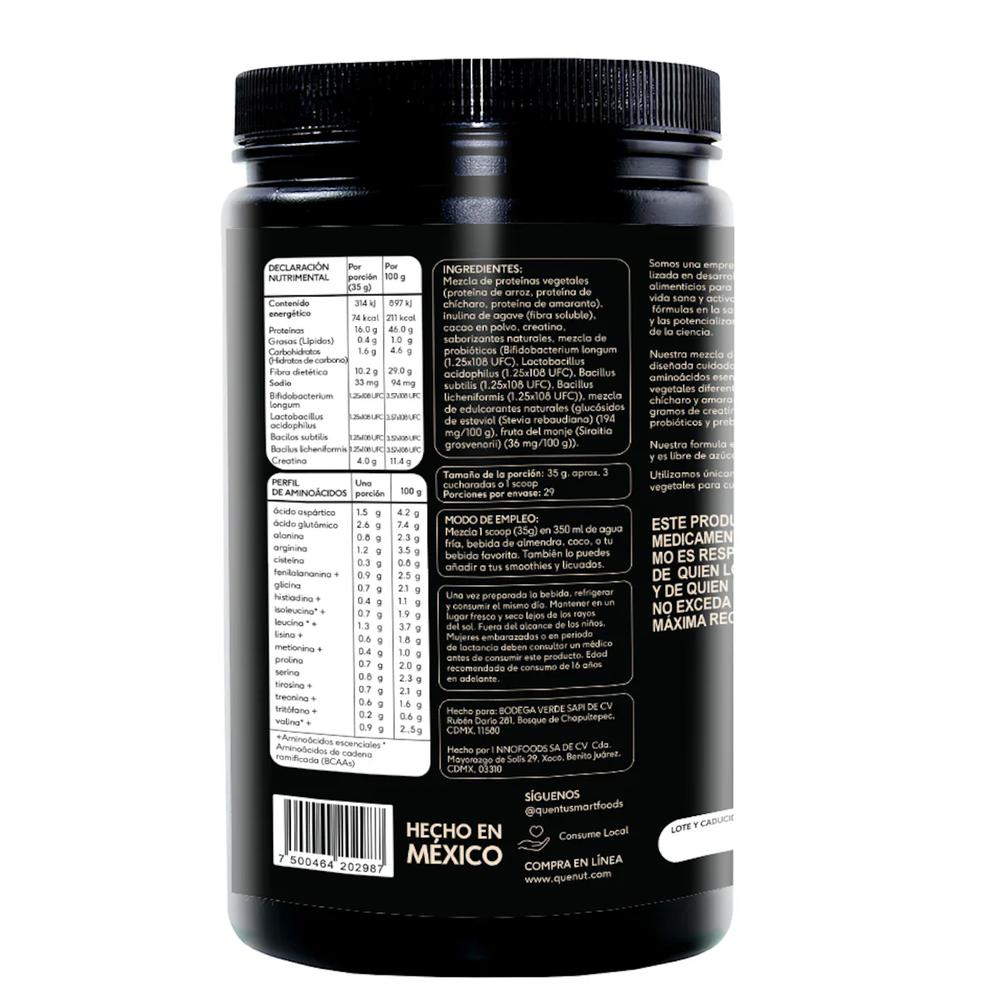 Foto 3 pulgar | Proteína Vegana Quenut sabor Chocolate 1 Kg Glutamina Creatina Bcaa