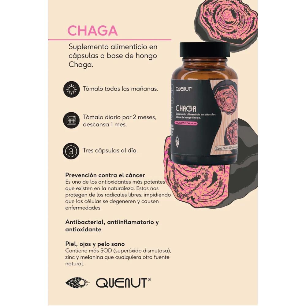 Foto 4 pulgar | Hongo Chaga Quenut Adaptógenos 60 Cápsulas Veganas