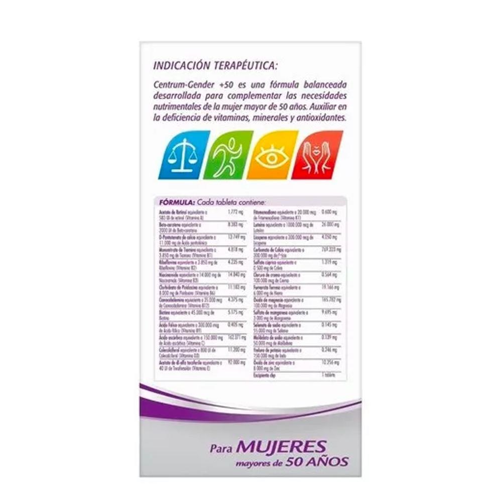 Foto 3 pulgar | Multivitamínico Centrum Gender +50 para Mujeres 60 Tabletas