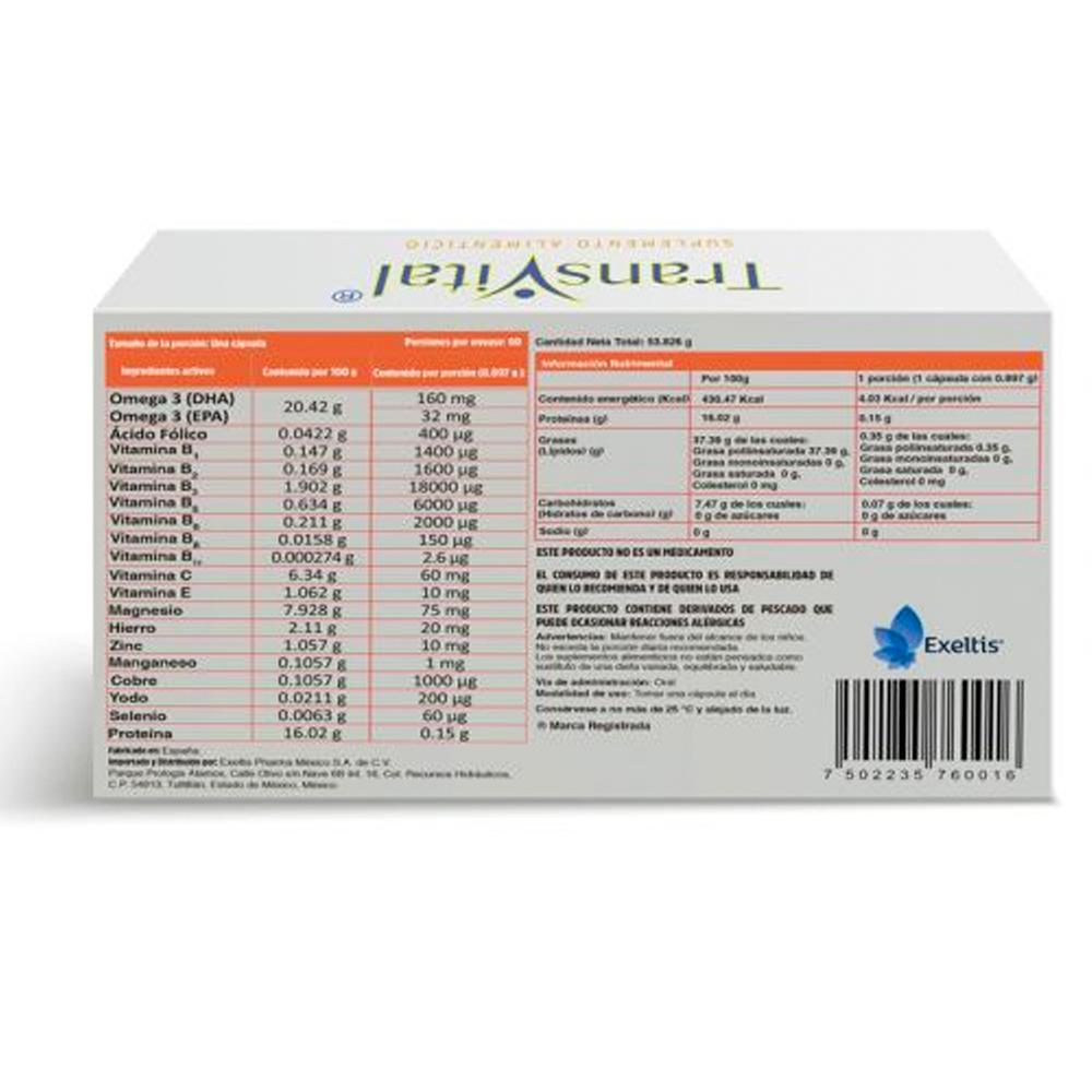 Foto 3 pulgar | Suplemento Alimenticio Transvital Omega 3 60 Cápsulas