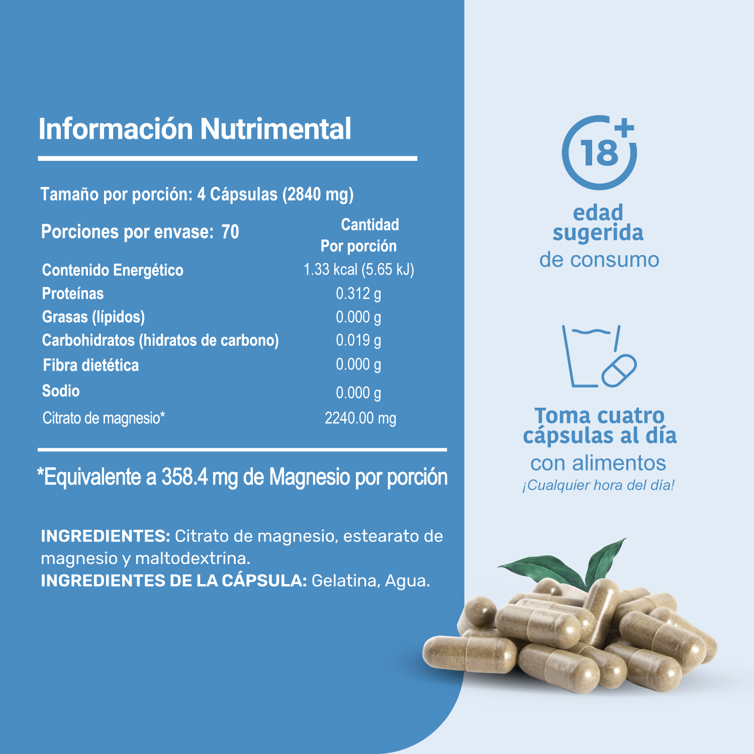 Foto 4 pulgar | Suplemento Alimenticio Life 360+ Citrato Magnesio 280 Cápsulas