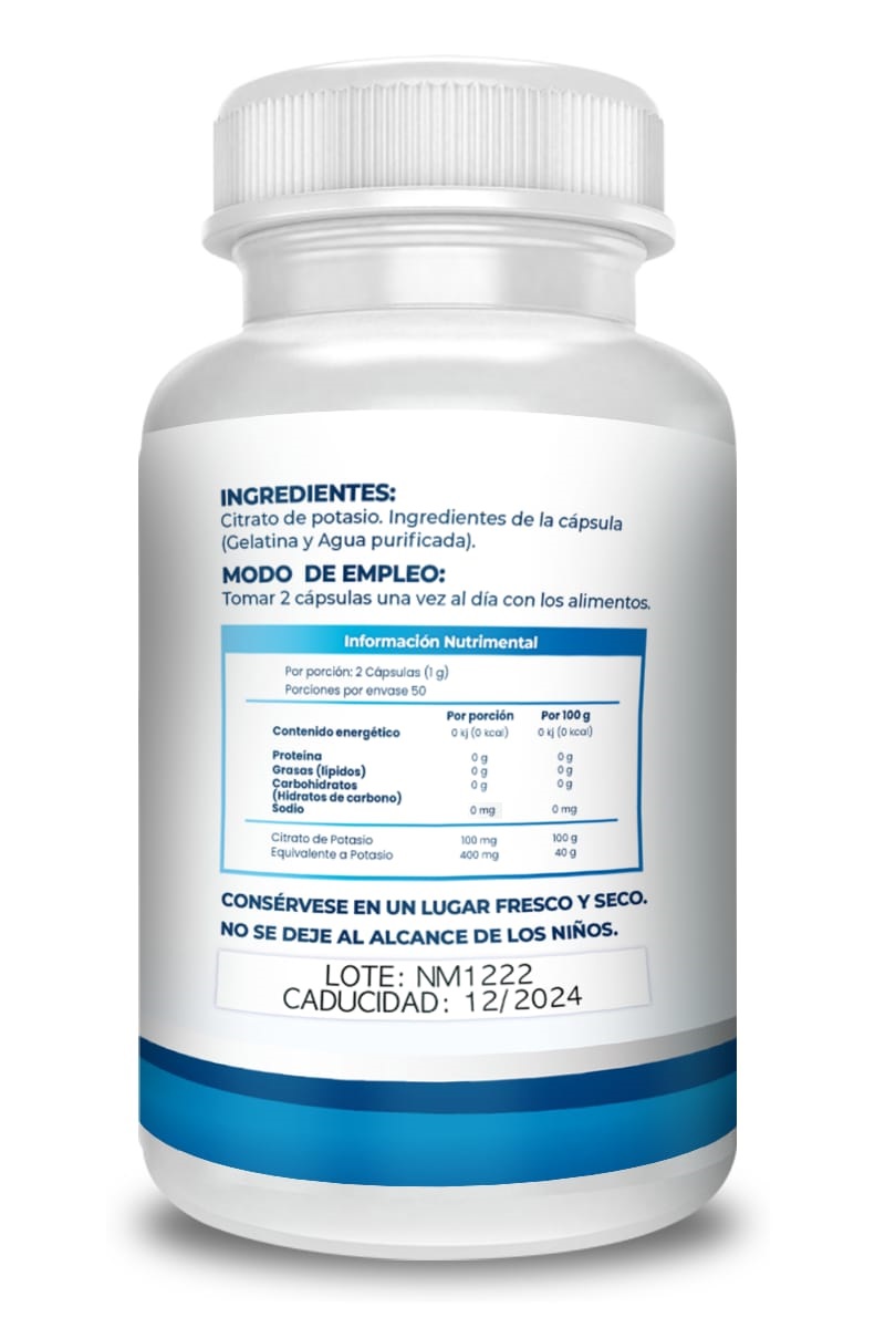 Foto 3 pulgar | Suplemento Alimenticio Naima Lab Citrato de Potasio 200 Cápsulas 500 MG