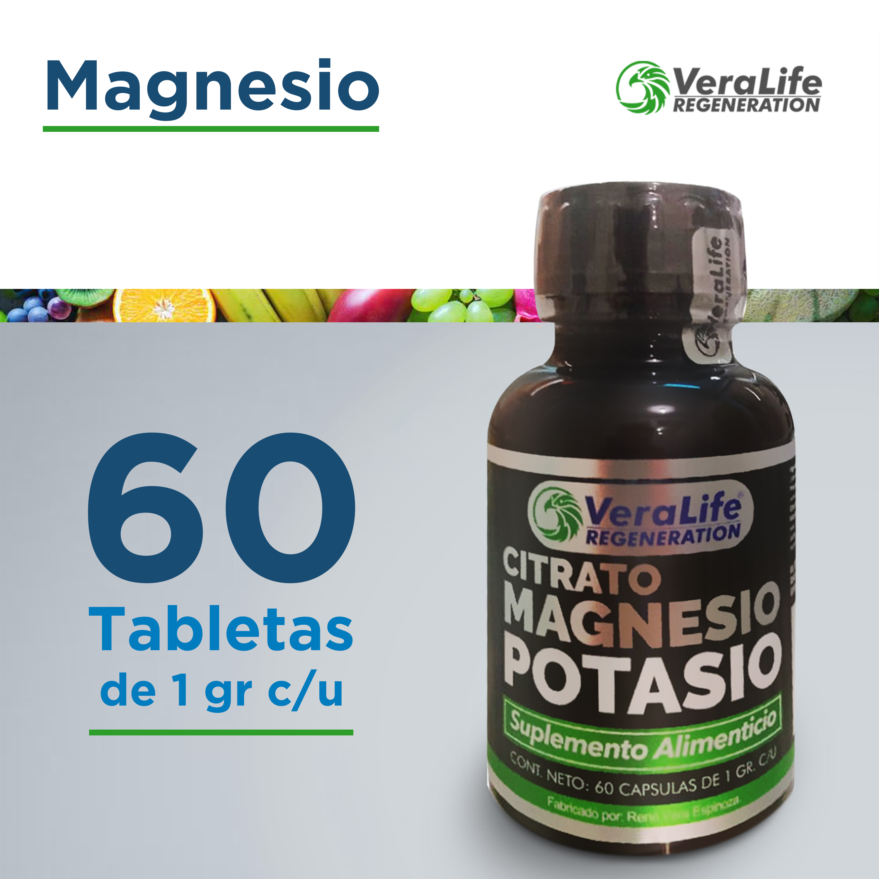 Foto 3 pulgar | Citrato Potasio Y Magnesio - 60caps - 1gr - Veralife