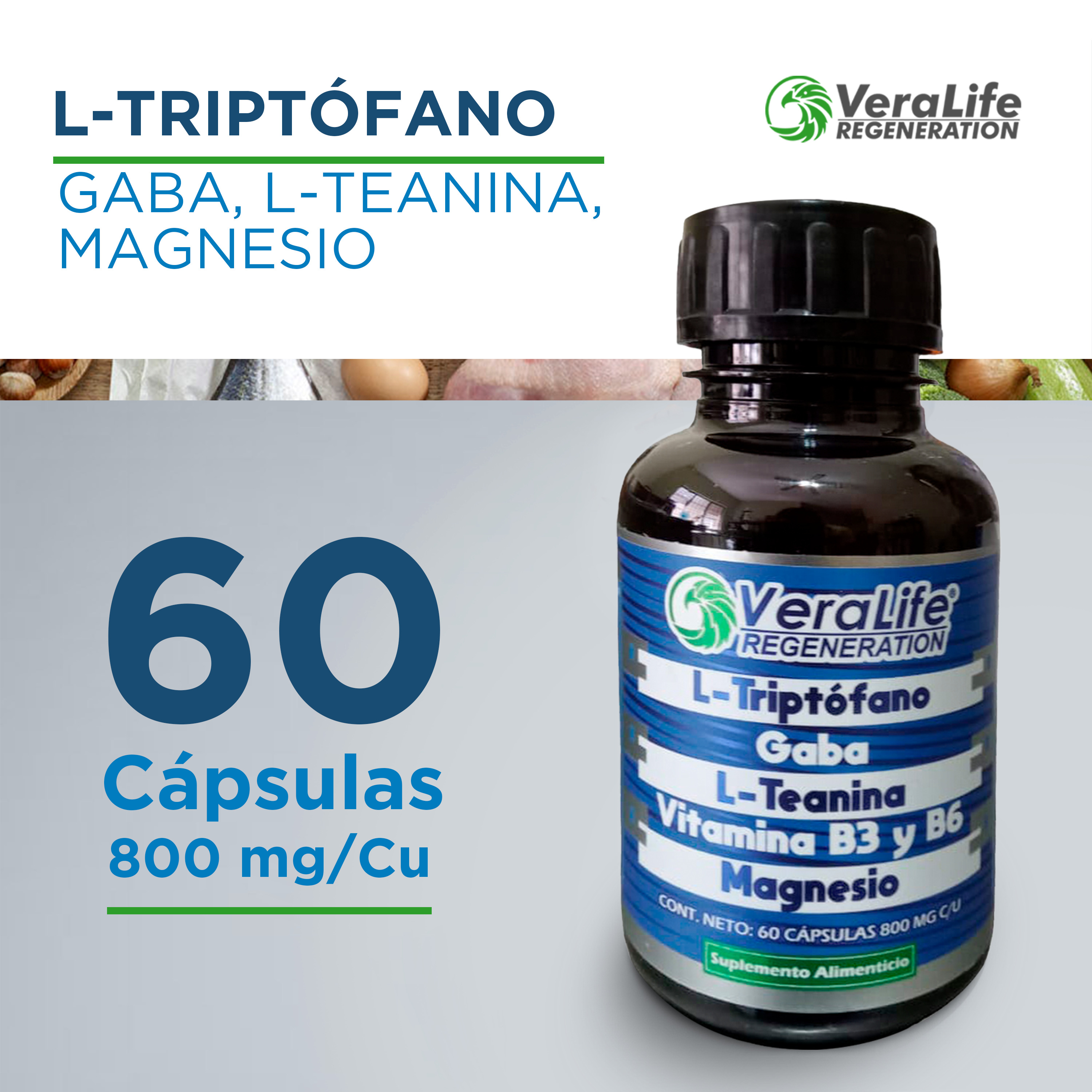 Foto 3 pulgar | Multivitaminico Con L-triptofano - 60 Caps  800mg - Veralife