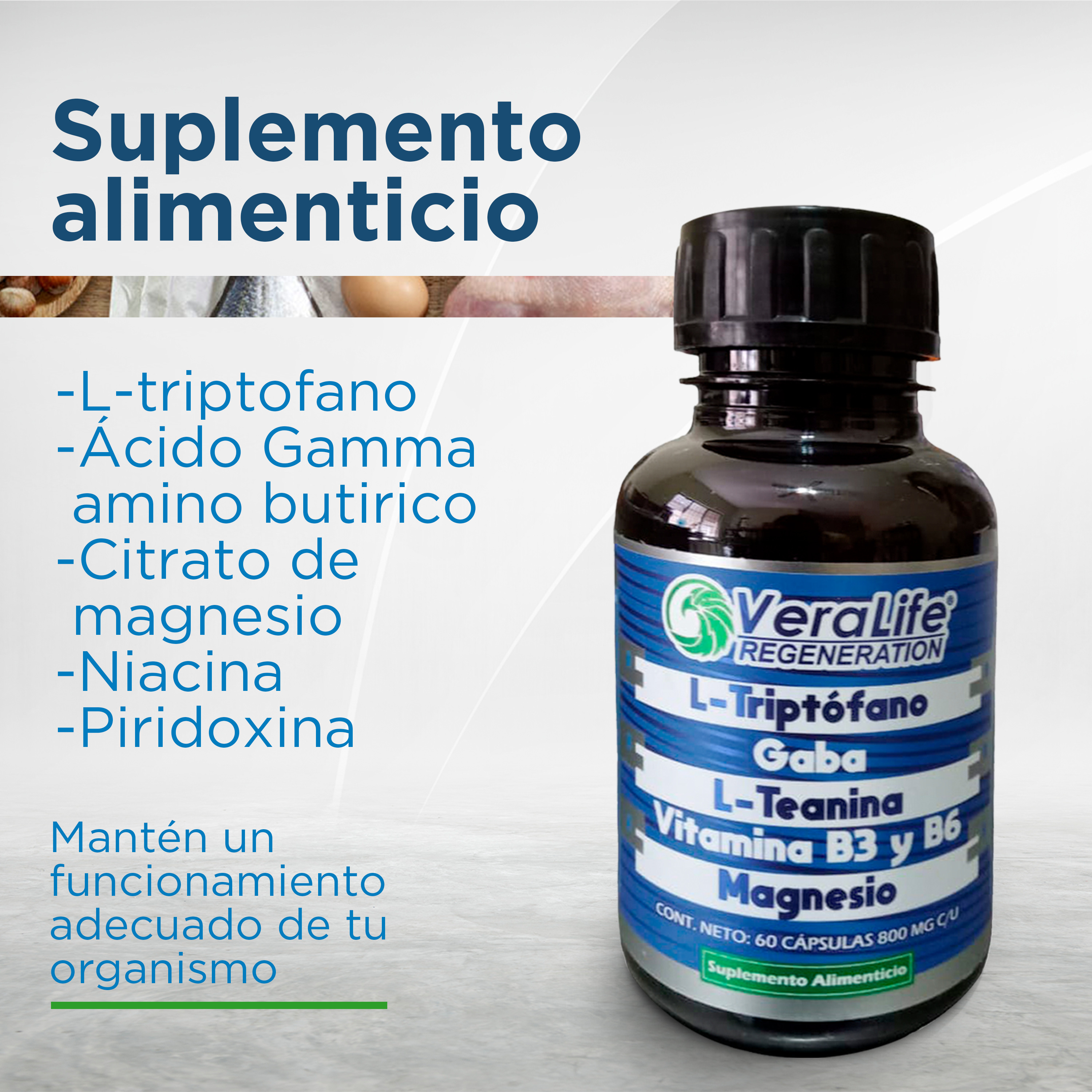 Foto 5 pulgar | Multivitaminico Con L-triptofano - 60 Caps  800mg - Veralife