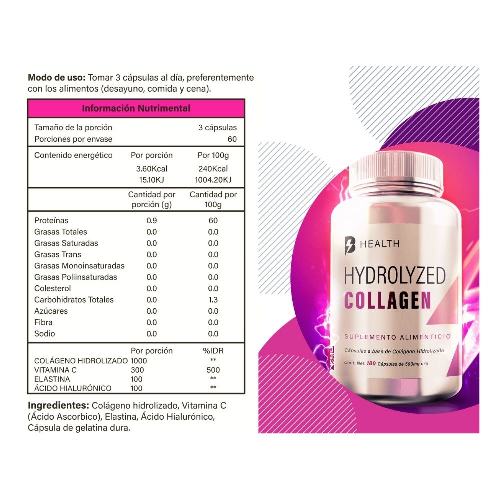 Foto 8 | Colágeno Hidrolizado B Health B Natural 100% Natural  sin Azúcar 180 Cápsulas