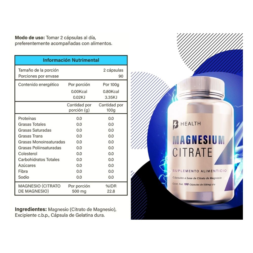 Foto 8 | Citrato de Magnesio B Health B Natural 100% Natural sin Azúcar 180 Cápsulas