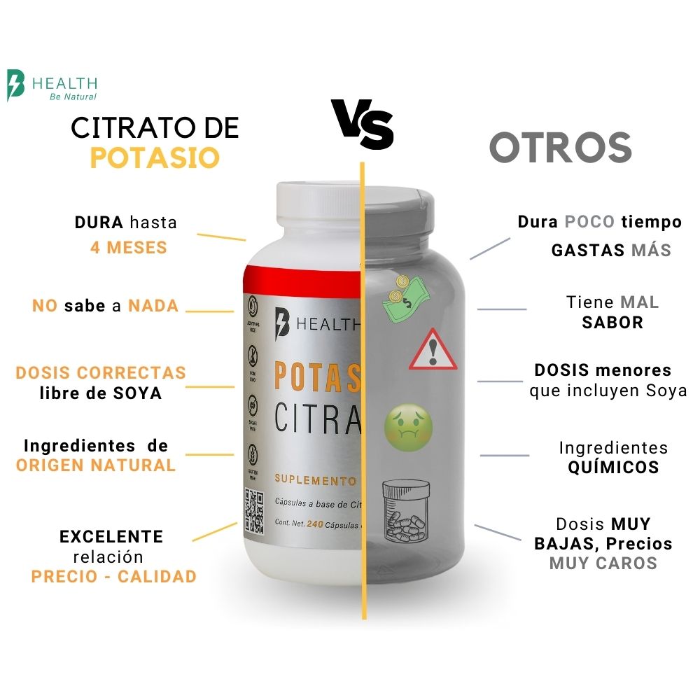 Foto 4 pulgar | Suplemento Alimenticio Citrato de Potasio B Health B Natural 100% Natural sin Azúcar 240 Cápsulas Frasco Blanco