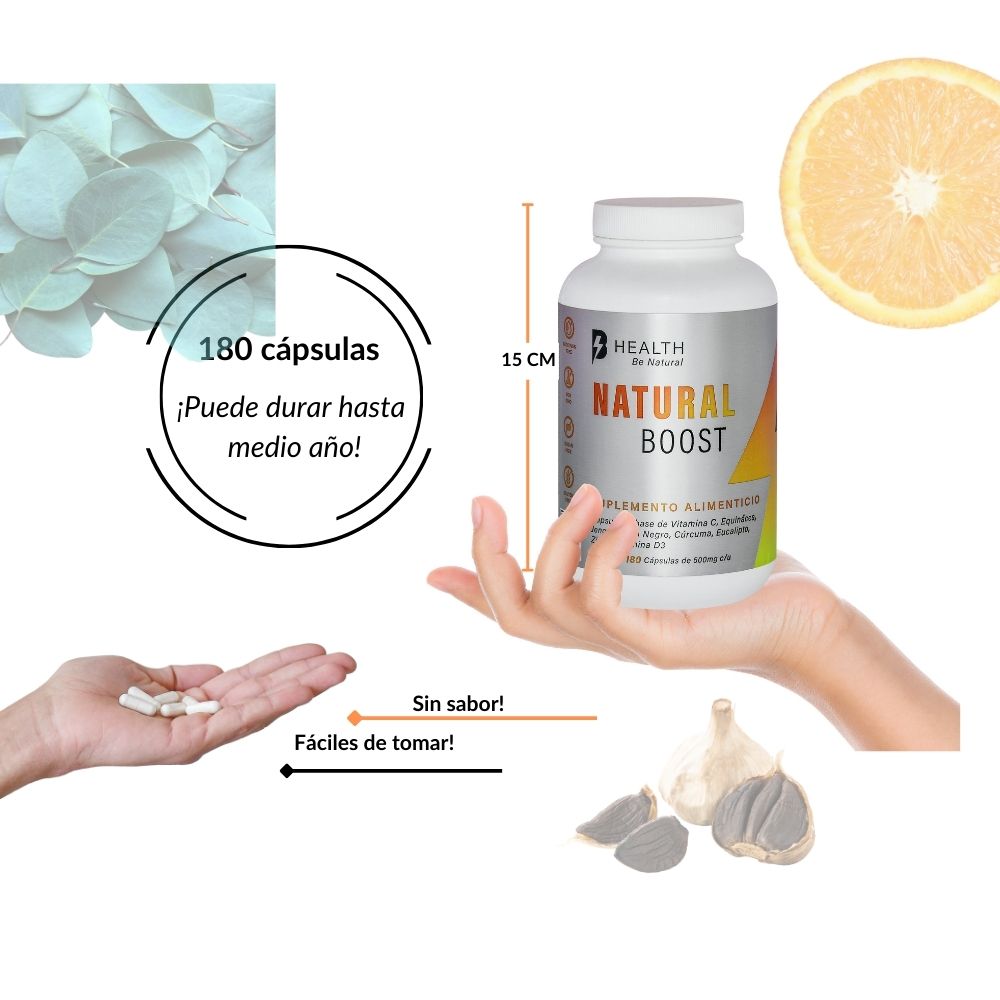 Foto 7 | Natural Boost Health B Natural VitaminaC, D3, jengibre, cúrcuma, ajo negro, zinc 180 Cápsulas Frasco Blanco