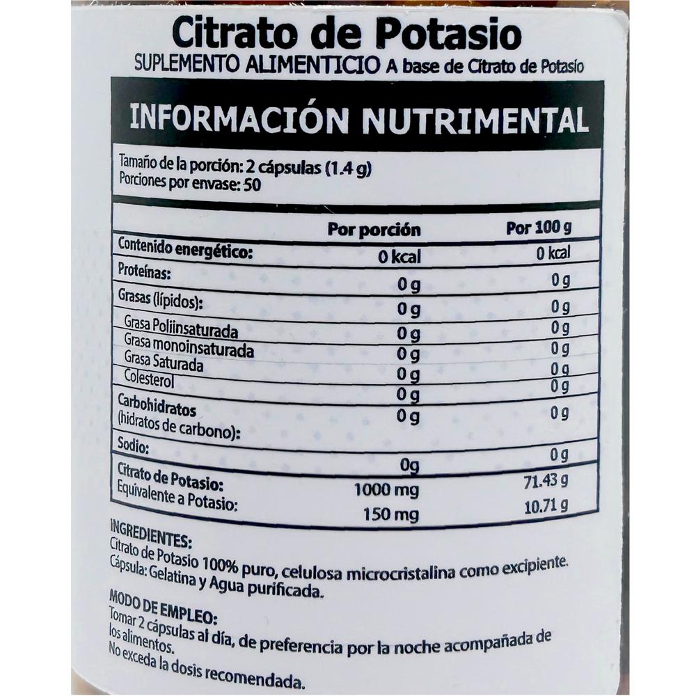 Foto 2 | Citrato De Potasio 100 Cápsulas Granalia.