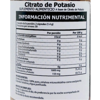 Foto 2 | Citrato De Potasio 100 Cápsulas Granalia.