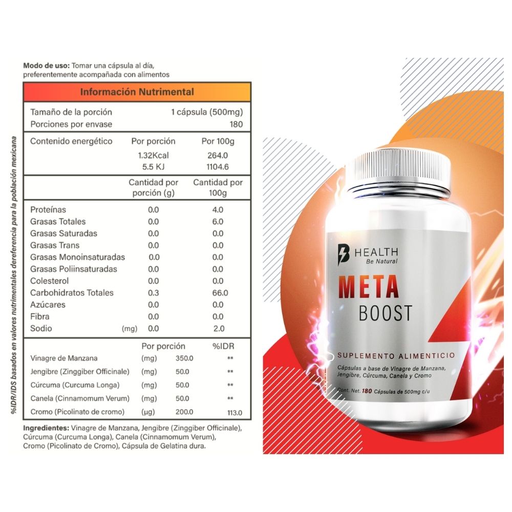 Foto 9 pulgar | Suplemento Alimenticio Meta Boost Health B Natural Vinagre de Manzana Canela sin Azúcar 180 Cápsulas