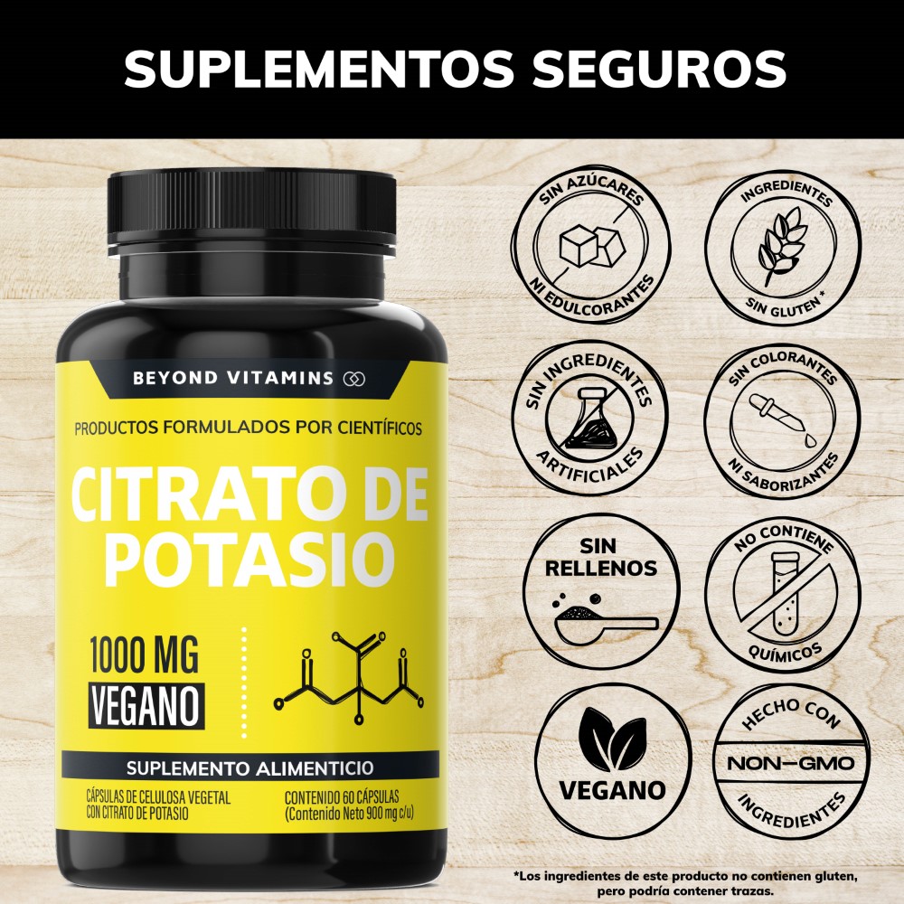 Foto 5 pulgar | Suplemento Alimenticio Beyond Vitamins Citrato De Potasio 1000mg | Platano En Polvo, Curcuma Y Semilla De Uva 60 Cápsu