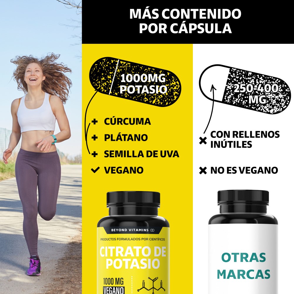 Foto 6 pulgar | Suplemento Alimenticio Beyond Vitamins Citrato De Potasio 1000mg | Platano En Polvo, Curcuma Y Semilla De Uva 180 Cáp