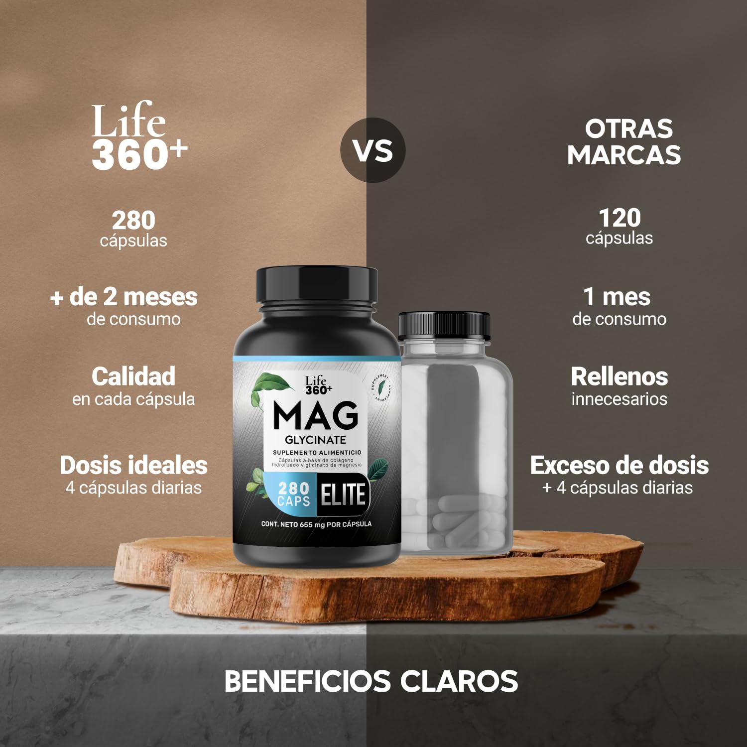 Foto 6 pulgar | Suplemento Life 360+ Elite Magnesio y Colágeno 280 caps