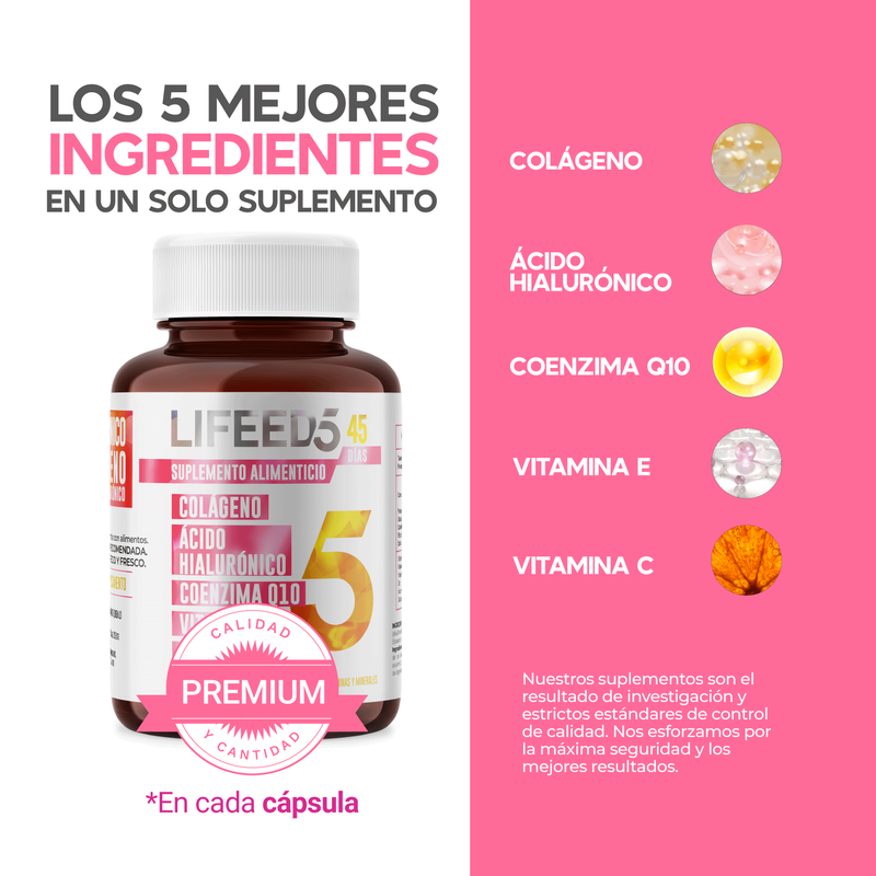 Foto 5 pulgar | Suplemento Lifeed5 Skin Ácido Hialurónico Colágeno 45 Caps