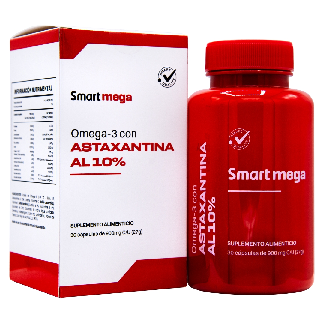 Suplemento Alimenticio Smart Mega OMEGA 3 con Astaxantina 10% 30 cápsulas Salud Cardiovascular y Protección Celular