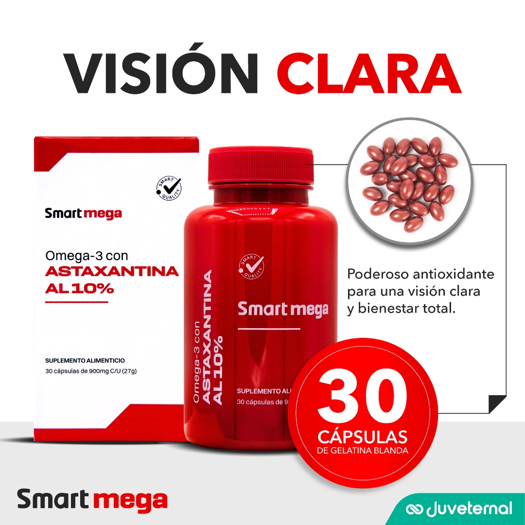 Foto 2 | Suplemento Alimenticio Smart Mega OMEGA 3 con Astaxantina 10% 30 cápsulas Salud Cardiovascular y Protección Celular