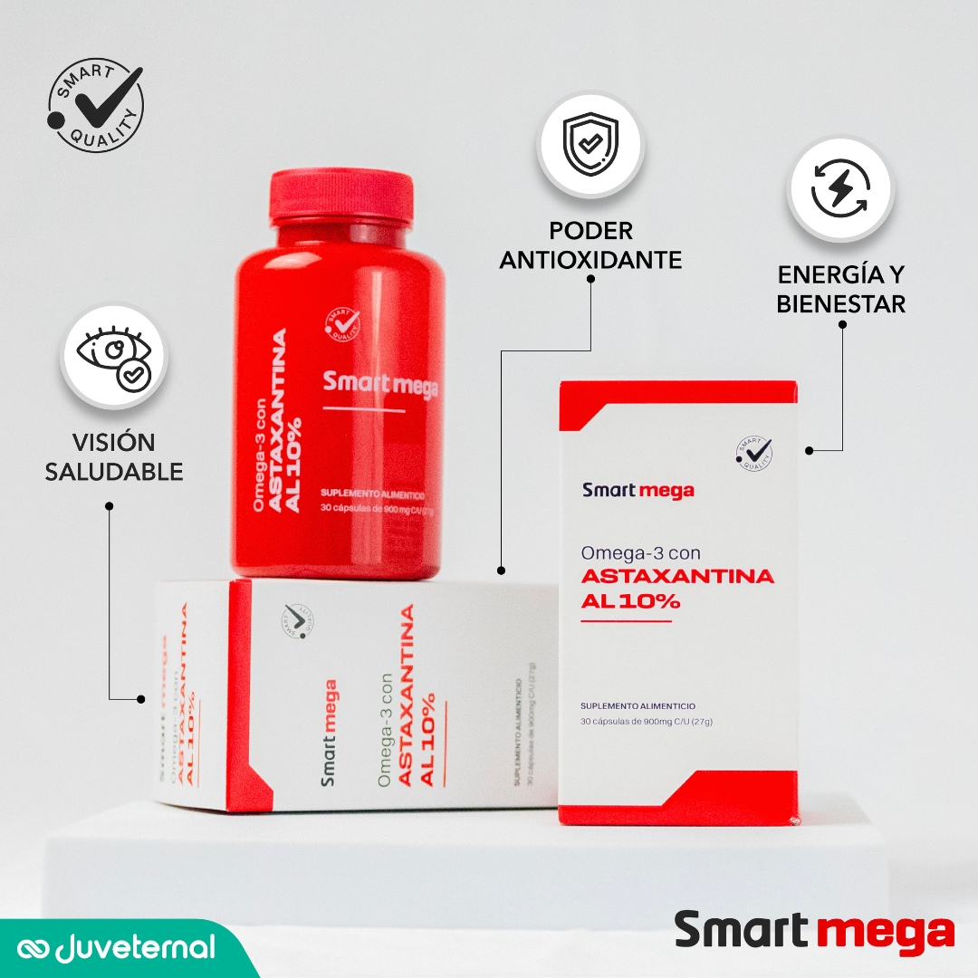 Foto 4 pulgar | Suplemento Alimenticio Smart Mega OMEGA 3 con Astaxantina 10% 30 cápsulas Salud Cardiovascular y Protección Celular