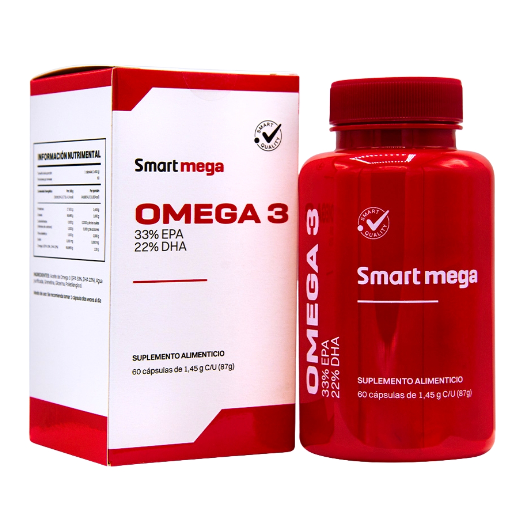 Suplemento Alimenticio Smart Mega OMEGA 3 con 33% EPA y 22% DHA 30 cápsulas Salud Cardiovascular y Cerebral