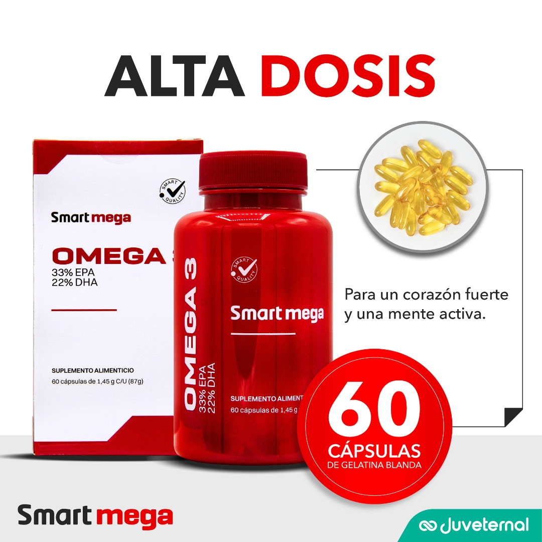 Foto 3 pulgar | Suplemento Alimenticio Smart Mega OMEGA 3 con 33% EPA y 22% DHA 30 cápsulas Salud Cardiovascular y Cerebral