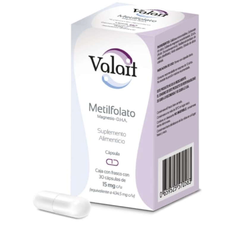 Foto 2 pulgar | Valait Metilfolato 15 Mg Suplemento Alimenticio Con 30 Cápsulas