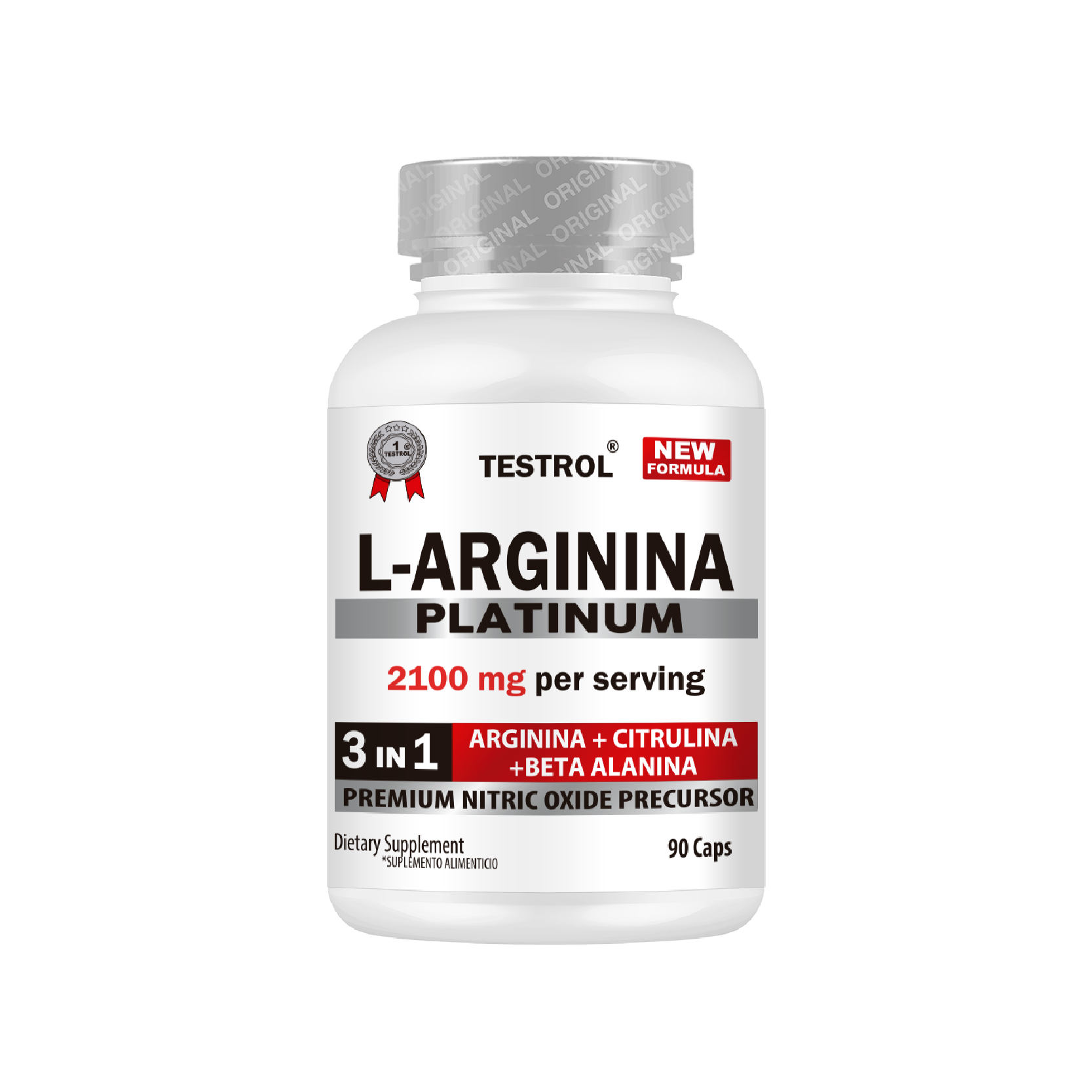 Foto 2 pulgar | L-arginina Platinum 2100mg Testrol 3 In 1- 90 Cápsulas