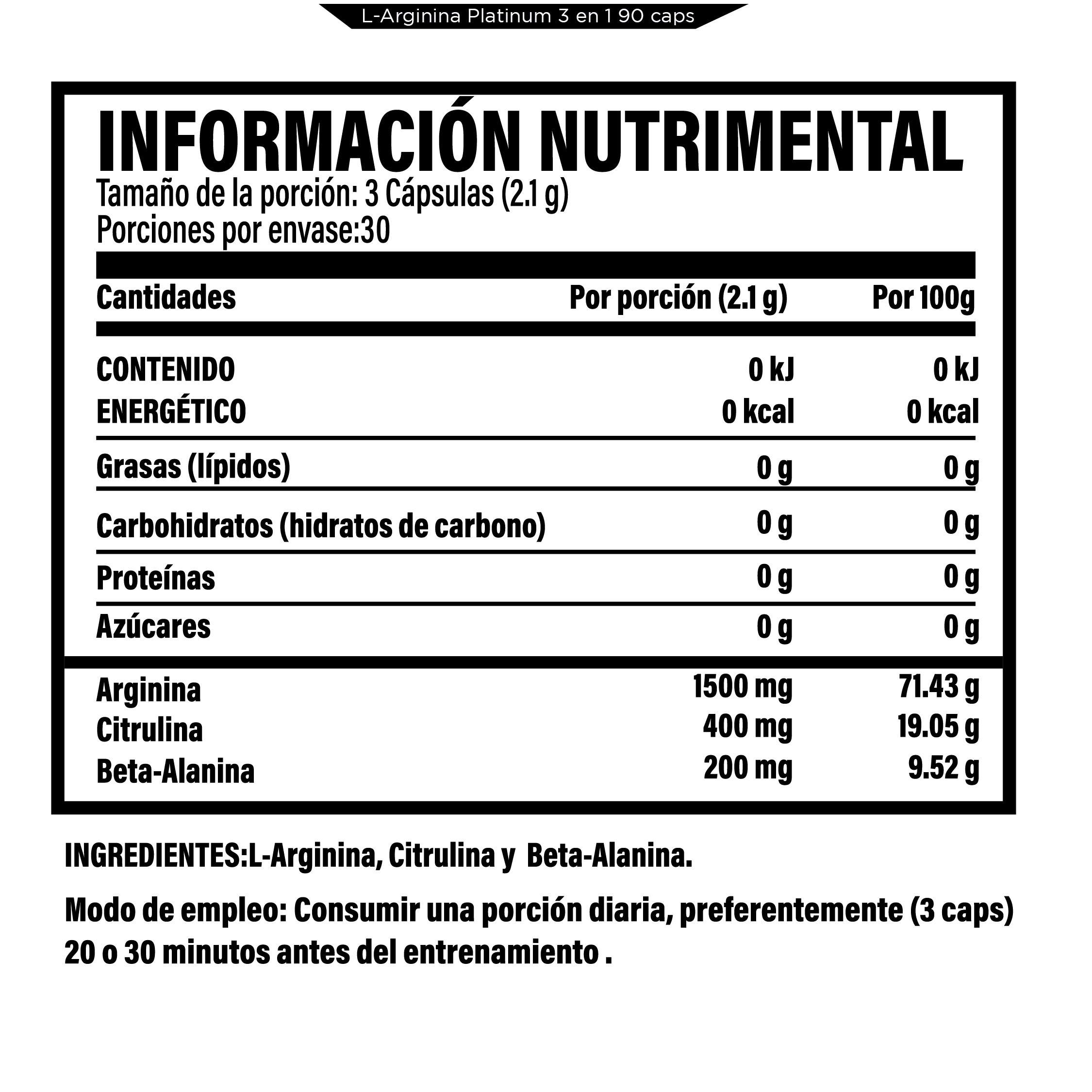 Foto 3 pulgar | L-arginina Platinum 2100mg Testrol 3 In 1- 90 Cápsulas