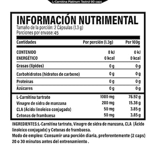 Foto 2 | L Carnitina Platinum 90 Cápsulas