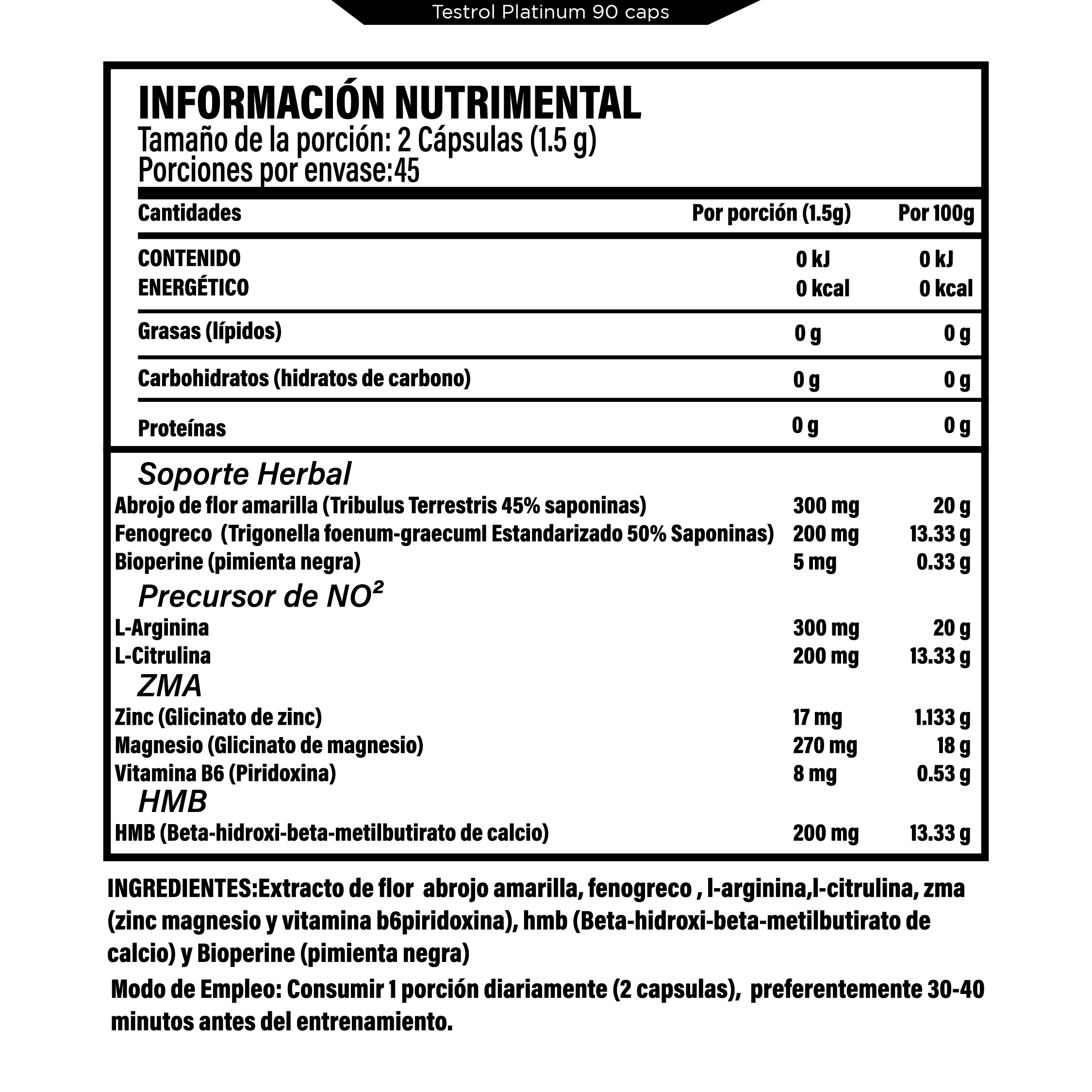 Foto 2 | Testrol Platinum 90 Cápsulas