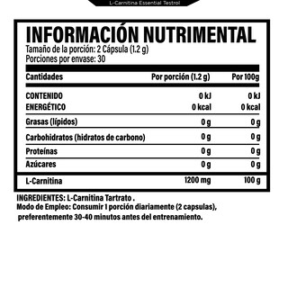 Foto 2 | Carnitina Essential 60 Cápsulas