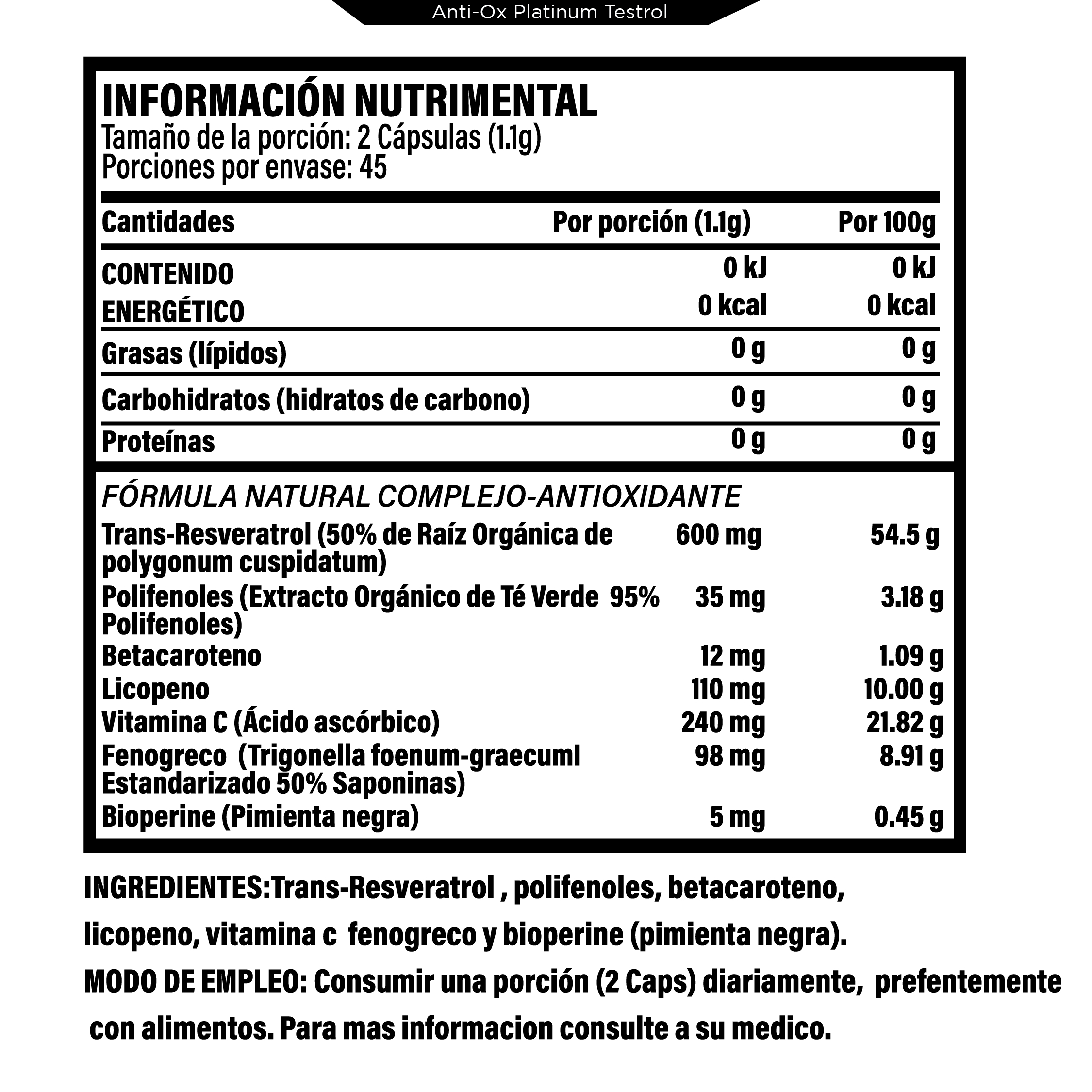 Foto 3 pulgar | Anti-ox Testrol 90 Cápsulas
