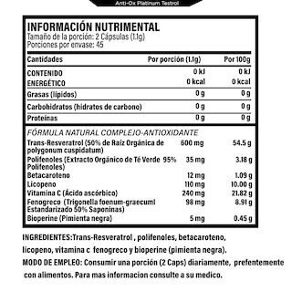 Foto 2 | Anti-ox Testrol 90 Cápsulas