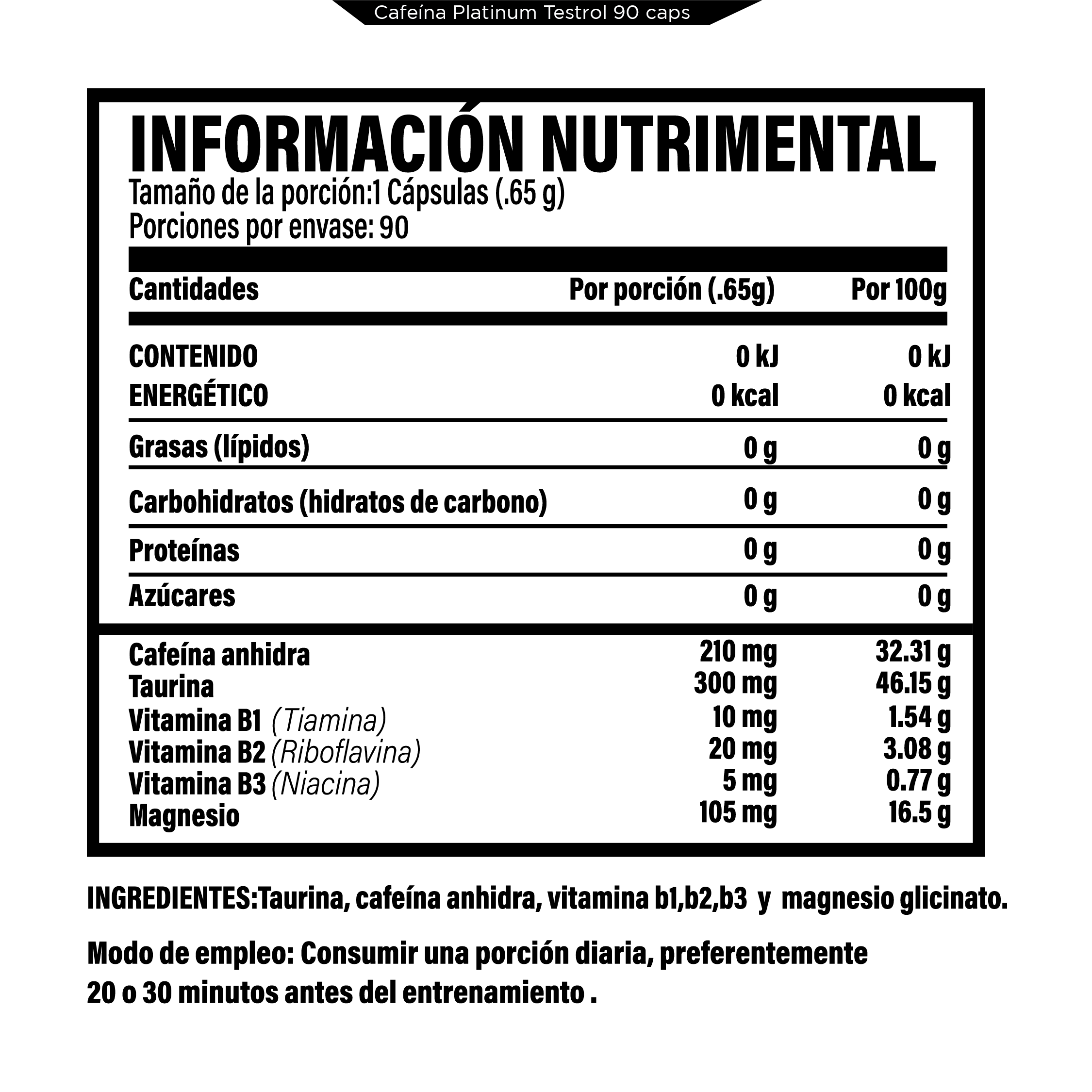 Foto 3 pulgar | Cafeína Platinum 90 Cápsulas