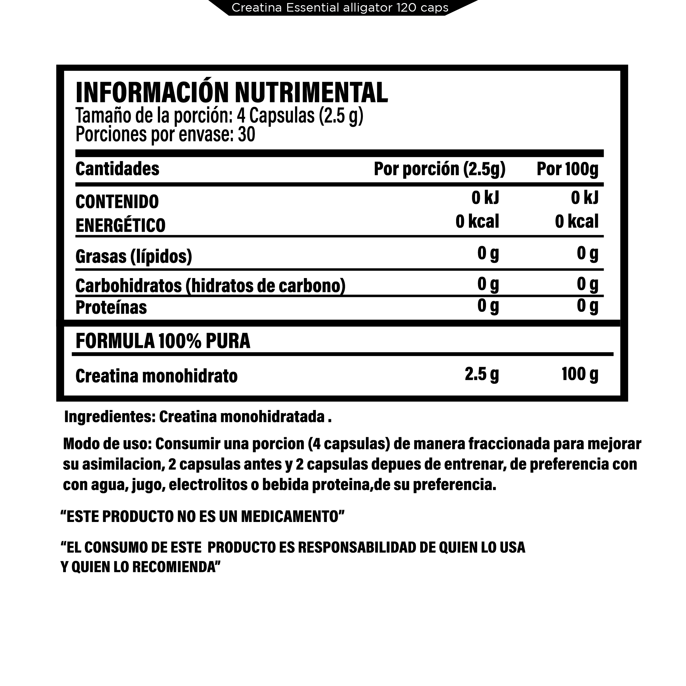Foto 2 | Creatina Essential 120 Cápsulas