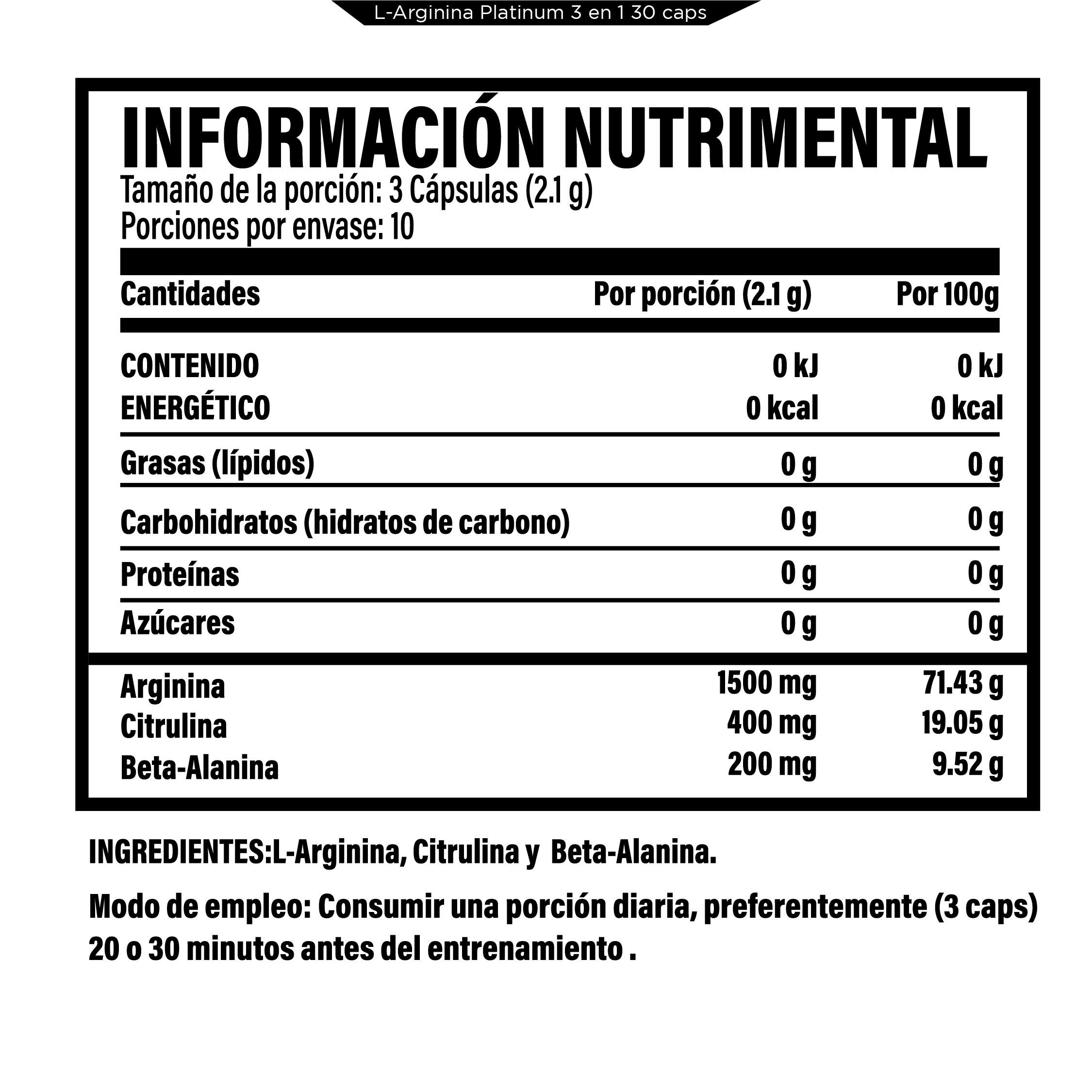 Foto 3 pulgar | L-arginina Platinum 2100mg Testrol 3 In 1- 30 Cápsulas