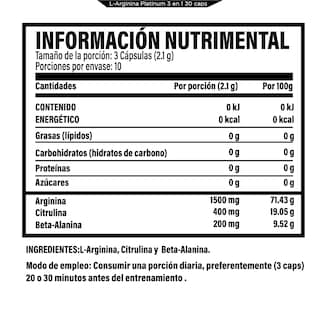 Foto 2 | L-arginina Platinum 2100mg Testrol 3 In 1- 30 Cápsulas