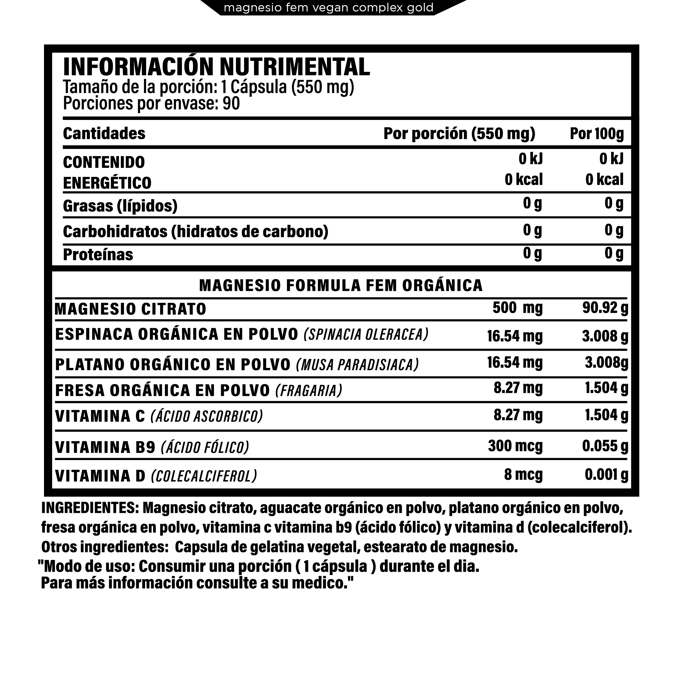Foto 3 pulgar | Magnesio Fem 90 Cápsulas.